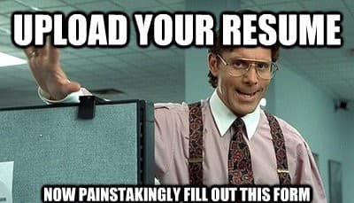 Pie chartOffice worker joking about uploading your resume and still having to fill out all fields manually